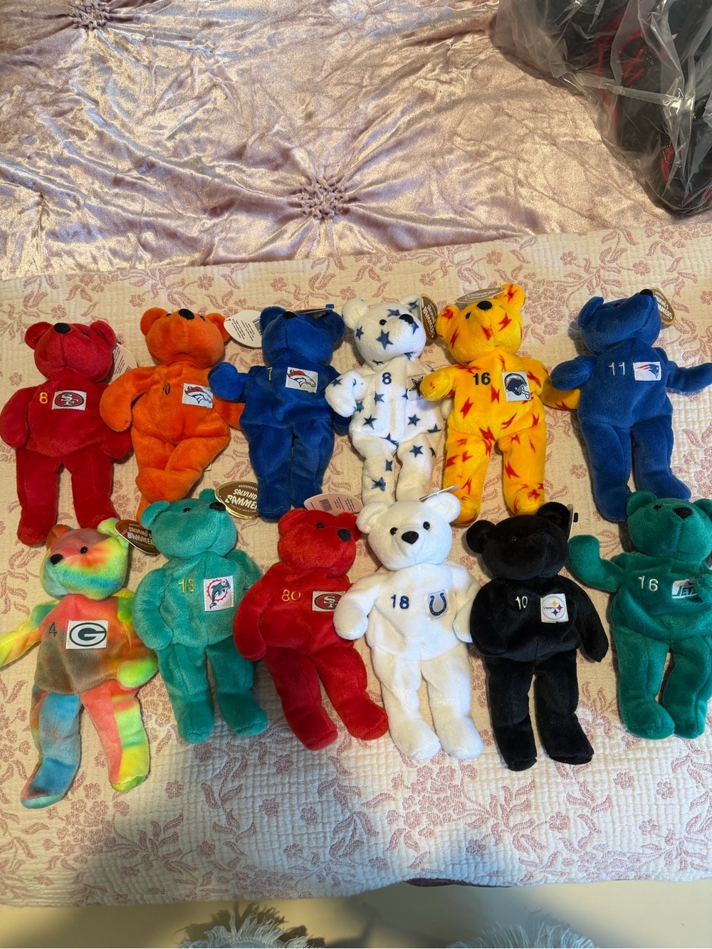 Lot of 12 Salvino’s Bammers Plush Beanie Bears - NFL Players Edition